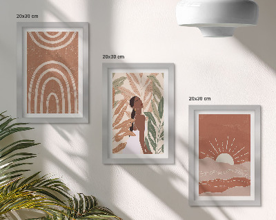 Composizione di 3 quadri Forme e illustrazioni astratte in stile boho