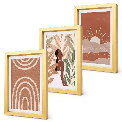 Composizione di 3 quadri con forme e illustrazioni astratte in stile boho
