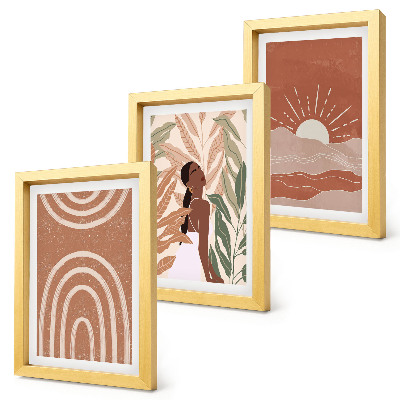 Composizione di 3 quadri Forme e illustrazioni astratte in stile boho