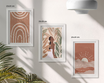 Composizione di 3 quadri Forme e illustrazioni astratte in stile boho