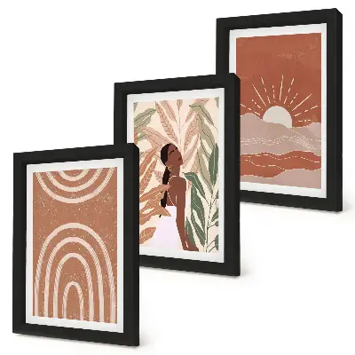 Composizione di 3 quadri con forme e illustrazioni astratte in stile boho