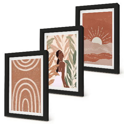 Composizione di 3 quadri Forme e illustrazioni astratte in stile boho