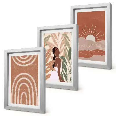 Composizione di 3 quadri con forme e illustrazioni astratte in stile boho