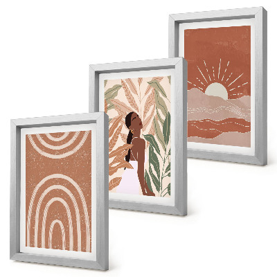 Composizione di 3 quadri Forme e illustrazioni astratte in stile boho