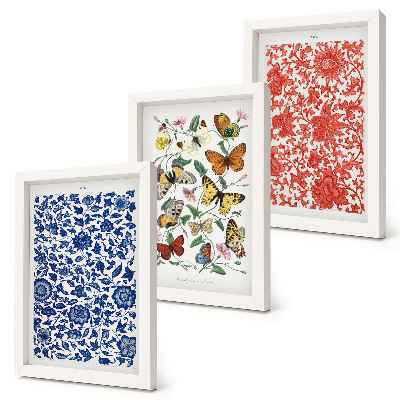 Trittico incorniciato Poster vintage con fiori, farfalle e ornamenti