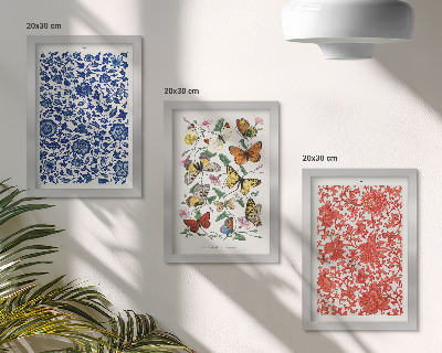 Trittico incorniciato Poster vintage con fiori, farfalle e ornamenti