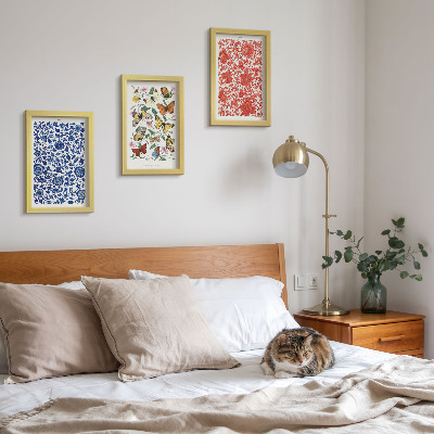 Trittico incorniciato Poster vintage con fiori, farfalle e ornamenti