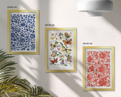 Trittico incorniciato Poster vintage con fiori, farfalle e ornamenti