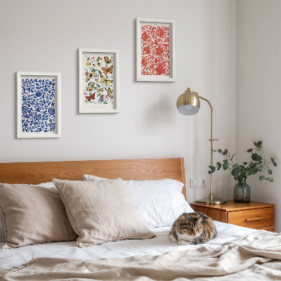 Trittico incorniciato Poster vintage con fiori, farfalle e ornamenti