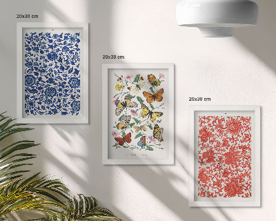 Trittico incorniciato Poster vintage con fiori, farfalle e ornamenti
