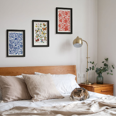 Trittico incorniciato Poster vintage con fiori, farfalle e ornamenti