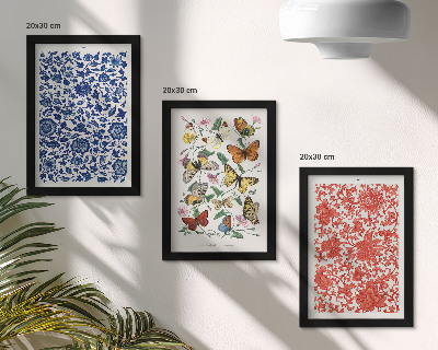Trittico incorniciato Poster vintage con fiori, farfalle e ornamenti