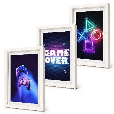 Composizione di 3 quadri Gamepad con icone di Game Over