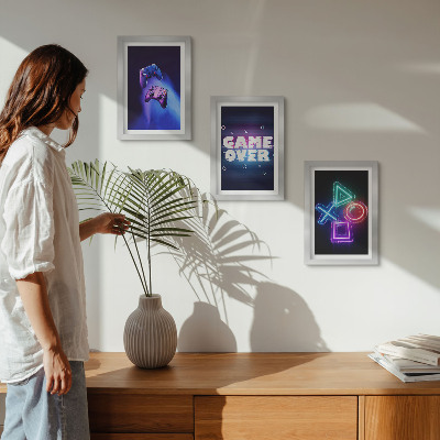 Composizione di 3 quadri Gamepad con icone di Game Over