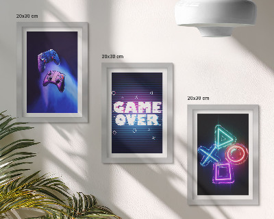 Composizione di 3 quadri Gamepad con icone di Game Over