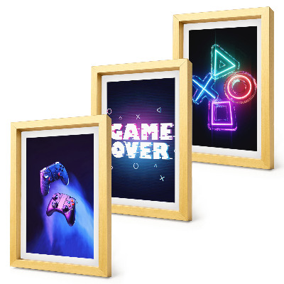 Composizione di 3 quadri Gamepad con icone di Game Over