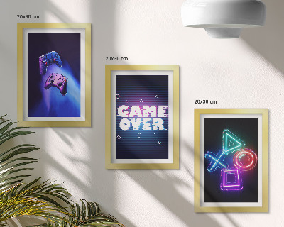 Composizione di 3 quadri Gamepad con icone di Game Over