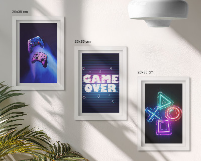 Composizione di 3 quadri Gamepad con icone di Game Over