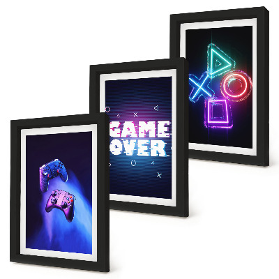 Composizione di 3 quadri Gamepad con icone di Game Over