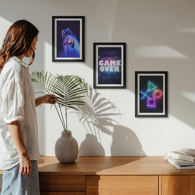 Composizione di 3 quadri Gamepad con icone di Game Over