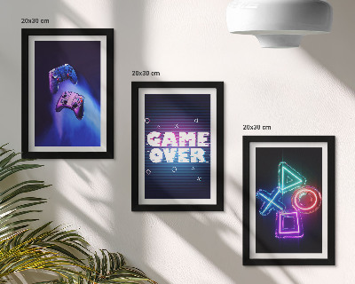 Composizione di 3 quadri Gamepad con icone di Game Over