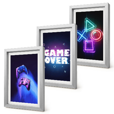 Composizione di 3 quadri Gamepad con icone di Game Over