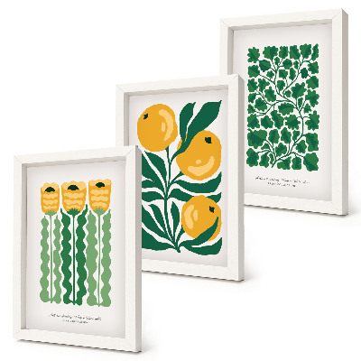 Composizione di 3 quadri Poster con motivi vegetali, fiori e foglie