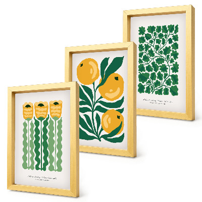 Composizione di 3 quadri Poster con motivi vegetali, fiori e foglie