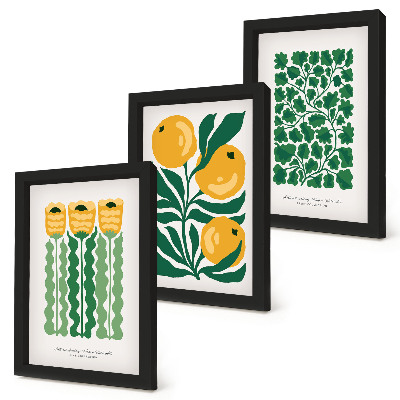 Composizione di 3 quadri Poster con motivi vegetali, fiori e foglie