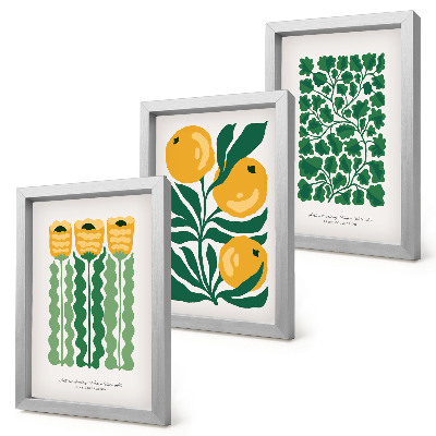 Composizione di 3 quadri Poster con motivi vegetali, fiori e foglie