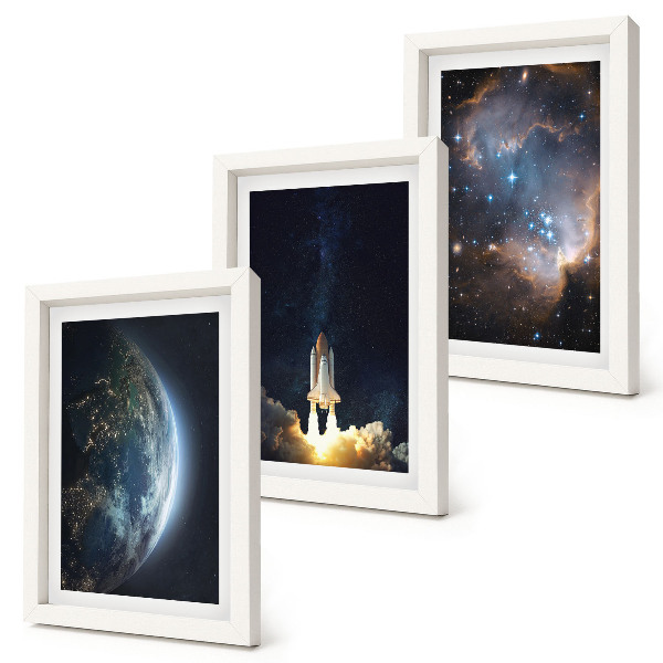 Trittico incorniciato Spazio Terra razzo galassia cielo stelle