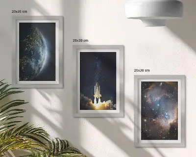 Trittico incorniciato motivo con razzo, galassia, cielo e stelle nello spazio