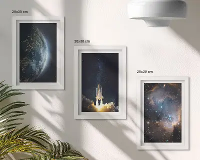 Trittico incorniciato motivo con razzo, galassia, cielo e stelle nello spazio