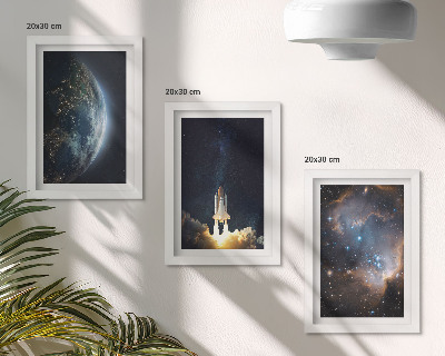 Trittico incorniciato Spazio Terra razzo galassia cielo stelle