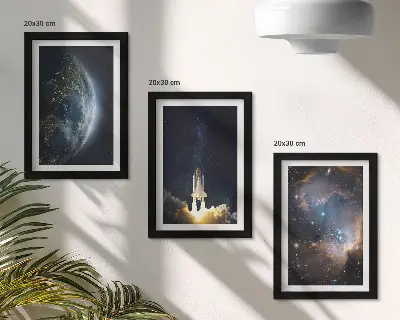 Trittico incorniciato motivo con razzo, galassia, cielo e stelle nello spazio