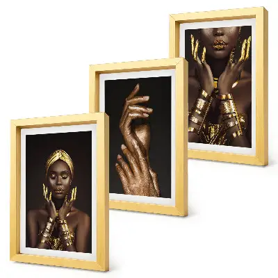 Composizione di 3 quadri con eleganti ritratti di una donna africana