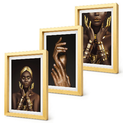 Composizione di 3 quadri Eleganti ritratti di una donna africana