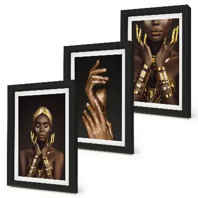 Composizione di 3 quadri con eleganti ritratti di una donna africana