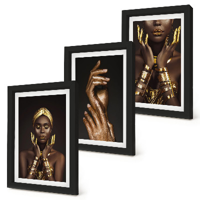 Composizione di 3 quadri Eleganti ritratti di una donna africana