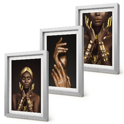 Composizione di 3 quadri Eleganti ritratti di una donna africana