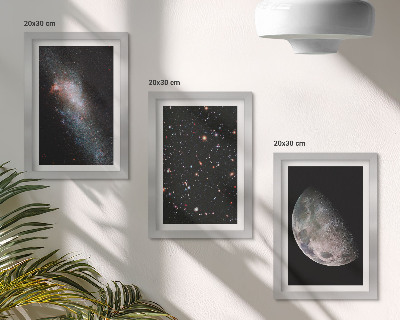 Composizione di 3 quadri Spazio galattico stelle e luna piena