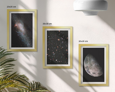 Composizione di 3 quadri Spazio galattico stelle e luna piena
