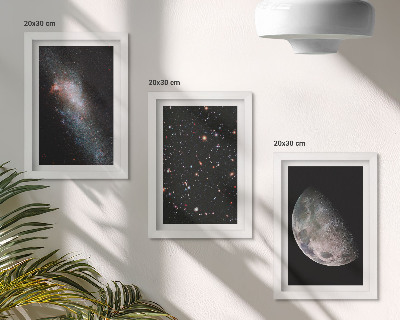 Composizione di 3 quadri Spazio galattico stelle e luna piena
