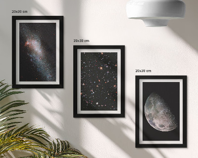Composizione di 3 quadri Spazio galattico stelle e luna piena