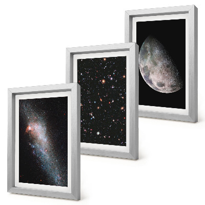 Composizione di 3 quadri Spazio galattico stelle e luna piena