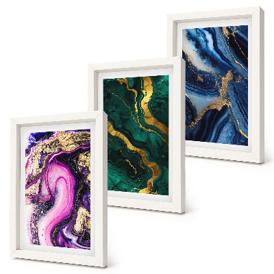 Composizione di 3 quadri Motivi astratti nelle tonalità del rosa, del verde e del blu