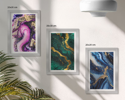 Composizione di 3 quadri Motivi astratti nelle tonalità del rosa, del verde e del blu