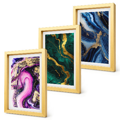 Composizione di 3 quadri Motivi astratti nelle tonalità del rosa, del verde e del blu
