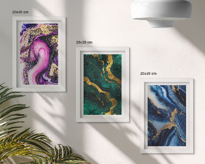 Composizione di 3 quadri Motivi astratti nelle tonalità del rosa, del verde e del blu