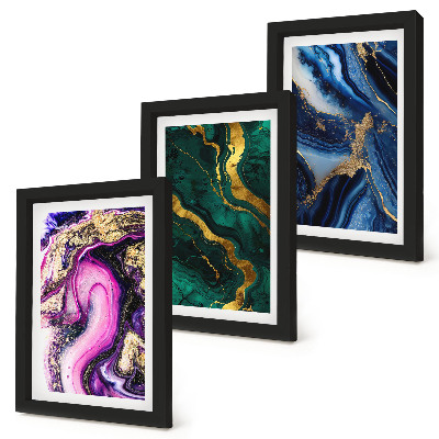 Composizione di 3 quadri Motivi astratti nelle tonalità del rosa, del verde e del blu